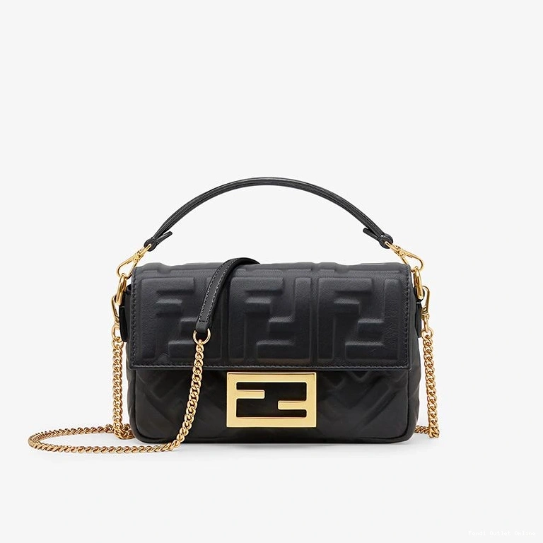 Affordable FF Bag Leather Fendi In Baguette Mini Nappa Black Motif 0803